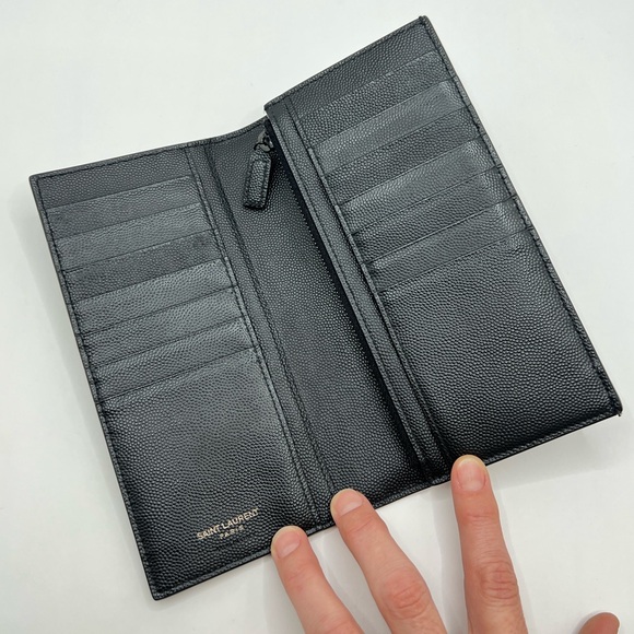 Authentic YSL Saint Laurent Cassandra Leather Long Bifold Wallet Black on Black - Picture 5 of 12